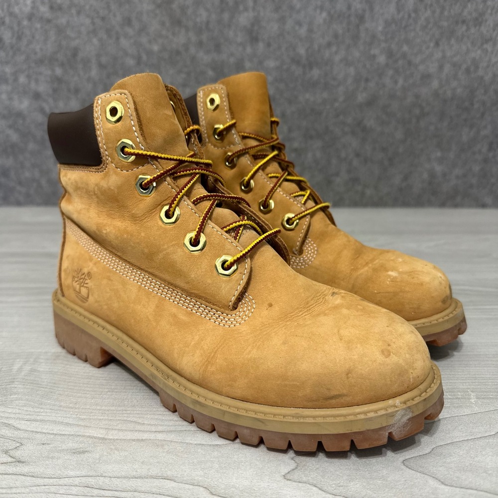 Timberland Premium 6-Inch Waterproof Boots Kids 4 Wheat Nubuck Leather A2725‎